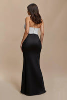 Load image into Gallery viewer, Black and White Sweetheart Satin Long Formal Dress with Bow