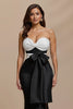 Load image into Gallery viewer, Black and White Sweetheart Satin Long Formal Dress with Bow