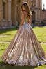 Load image into Gallery viewer, Golden Metallic V-Neck A Line Long Formal Dress with Slit