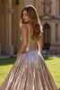 Load image into Gallery viewer, Golden Metallic V-Neck A Line Long Formal Dress with Slit