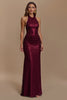 Load image into Gallery viewer, Glitter Burgundy Mermaid Ruched Halter Long Formal Dress