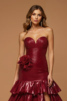 Load image into Gallery viewer, Burgundy Metallic Sweetheart Tiered Long Formal Dress with Slit