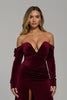 Load image into Gallery viewer, Burgundy Velvet Off the Shoulder Long Sheath Formal Dress with Slit