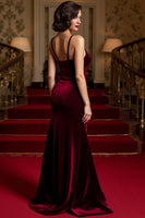 Load image into Gallery viewer, Burgundy Spaghetti Straps Mermaid Velvet Long Formal Dress