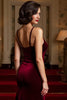 Load image into Gallery viewer, Burgundy Spaghetti Straps Mermaid Velvet Long Formal Dress