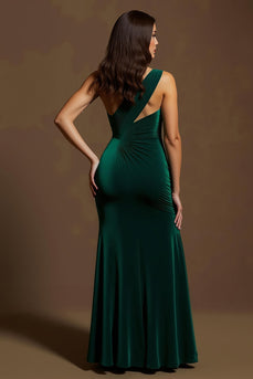 Dark Green Velvet One Shoulder Mermaid Long Formal Dress