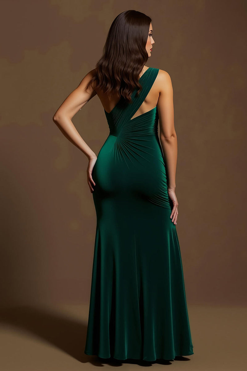 Load image into Gallery viewer, Dark Green Velvet One Shoulder Mermaid Long Formal Dress
