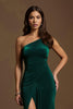 Load image into Gallery viewer, Dark Green Velvet One Shoulder Mermaid Long Formal Dress