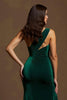 Load image into Gallery viewer, Dark Green Velvet One Shoulder Mermaid Long Formal Dress