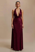 Load image into Gallery viewer, Sparkly Burgundy Sequin V-Neck Sheath Long Formal Dress