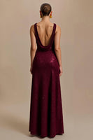Load image into Gallery viewer, Sparkly Burgundy Sequin V-Neck Sheath Long Formal Dress