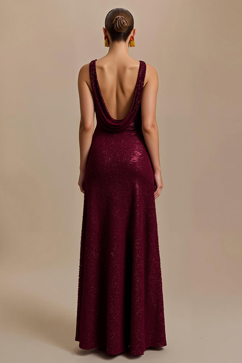Load image into Gallery viewer, Sparkly Burgundy Sequin V-Neck Sheath Long Formal Dress