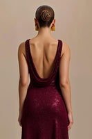 Load image into Gallery viewer, Sparkly Burgundy Sequin V-Neck Sheath Long Formal Dress