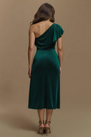 Load image into Gallery viewer, Dark Green Velvet One Shoulder Long Sheath Formal Dress