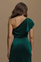 Load image into Gallery viewer, Dark Green Velvet One Shoulder Long Sheath Formal Dress