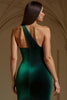 Load image into Gallery viewer, Dark Green One Shoulder Velvet Mermaid Long Formal Dress with Slit