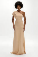 Load image into Gallery viewer, Champagne Sheath Satin One Shoulder Long Formal Dress
