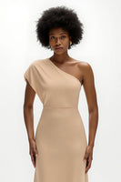 Load image into Gallery viewer, Champagne Sheath Satin One Shoulder Long Formal Dress