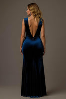 Load image into Gallery viewer, Royal Blue Velvet V-Neck Sheath Long Formal Dress