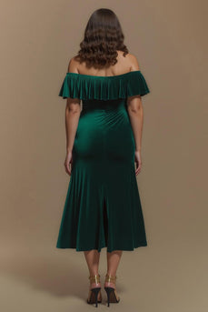 Dark Green Off the Shoulder Sheath Long Formal Dress with Slit