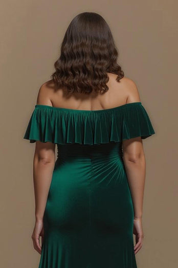 Dark Green Off the Shoulder Sheath Long Formal Dress with Slit