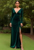 Load image into Gallery viewer, Dark Green Sheath Velvet Long Formal Dress with Slit