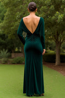 Load image into Gallery viewer, Dark Green Sheath Velvet Long Formal Dress with Slit