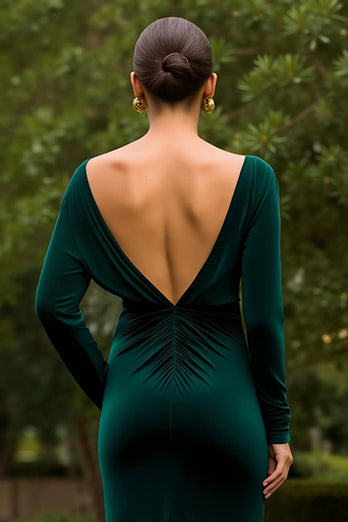Dark Green Sheath Velvet Long Formal Dress with Slit