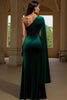 Load image into Gallery viewer, Dark Green Sheath One Shoulder Long Formal Dress with Slit