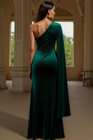 Load image into Gallery viewer, Dark Green Sheath One Shoulder Long Formal Dress with Slit