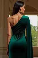 Load image into Gallery viewer, Dark Green Sheath One Shoulder Long Formal Dress with Slit