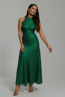 Load image into Gallery viewer, Sparkly Dark Green High Neck Sheath Long Formal Dress