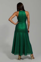 Load image into Gallery viewer, Sparkly Dark Green High Neck Sheath Long Formal Dress