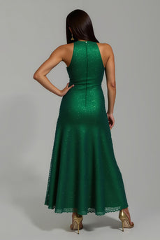 Sparkly Dark Green High Neck Sheath Long Formal Dress