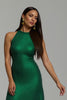 Load image into Gallery viewer, Sparkly Dark Green High Neck Sheath Long Formal Dress