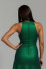 Load image into Gallery viewer, Sparkly Dark Green High Neck Sheath Long Formal Dress
