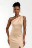 Load image into Gallery viewer, Champagne One Shoulder Satin Long Formal Dress with Slit