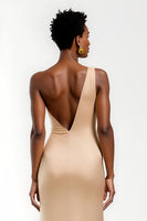Load image into Gallery viewer, Champagne One Shoulder Satin Long Formal Dress with Slit