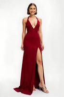 Load image into Gallery viewer, Red Satin A-Line Long Formal Dress with Slit