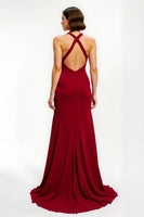Load image into Gallery viewer, Red Satin A-Line Long Formal Dress with Slit