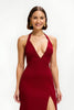 Load image into Gallery viewer, Red Satin A-Line Long Formal Dress with Slit