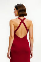 Load image into Gallery viewer, Red Satin A-Line Long Formal Dress with Slit
