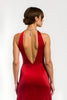Load image into Gallery viewer, Red V-Neck Satin Sheath Long Formal Dress with Slit