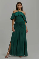 Load image into Gallery viewer, Dark Green Pleated Long A-Line Formal Dress with Ruffles
