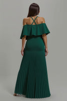 Load image into Gallery viewer, Dark Green Pleated Long A-Line Formal Dress with Ruffles