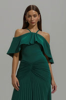 Load image into Gallery viewer, Dark Green Pleated Long A-Line Formal Dress with Ruffles