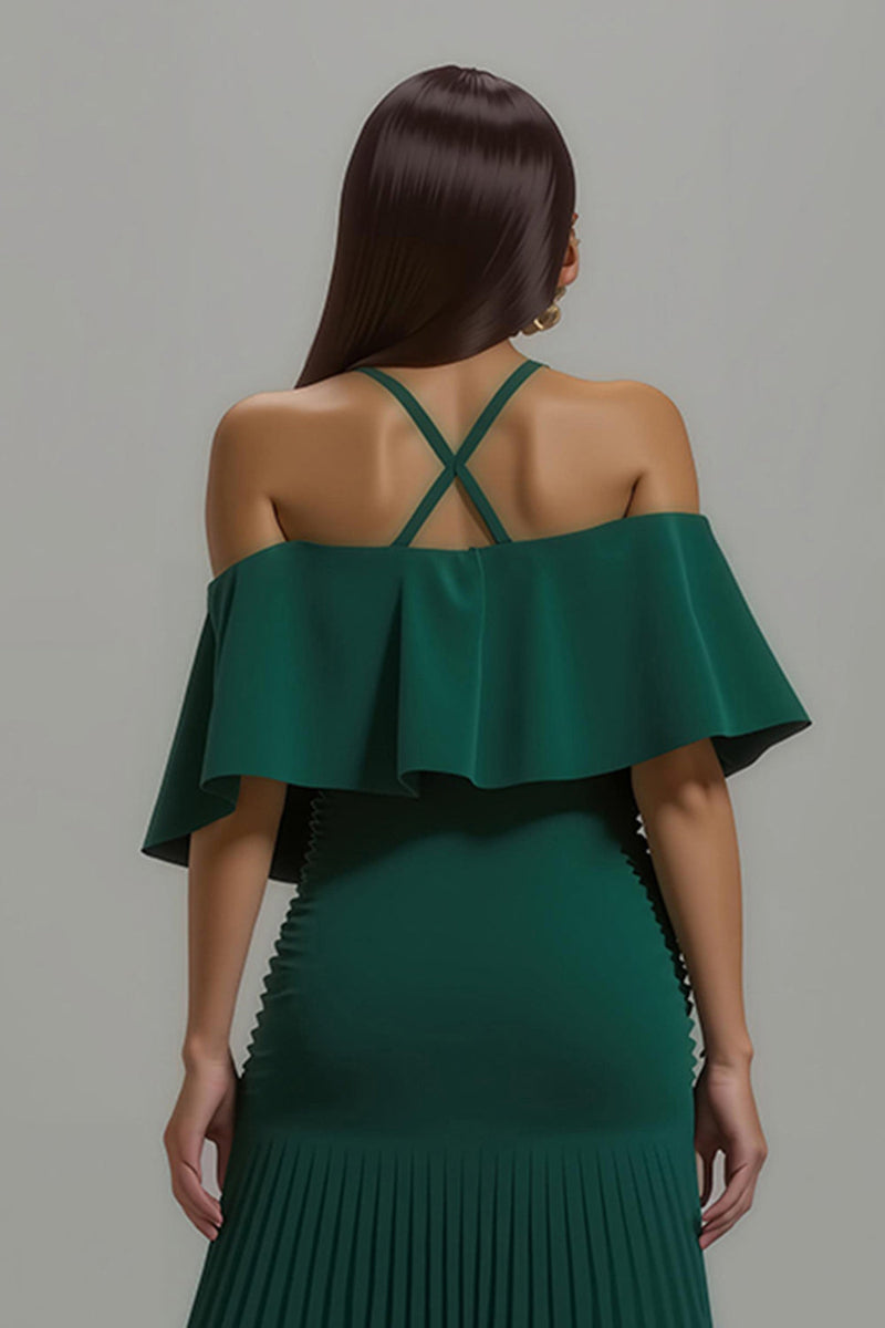 Load image into Gallery viewer, Dark Green Pleated Long A-Line Formal Dress with Ruffles