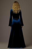 Load image into Gallery viewer, Royal Blue V-Neck Velvet Sheath Long Formal Dress