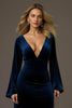 Load image into Gallery viewer, Royal Blue V-Neck Velvet Sheath Long Formal Dress