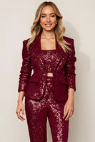 Load image into Gallery viewer, Sparkly Burgundy 2 Piece Sequins Women Prom Suits